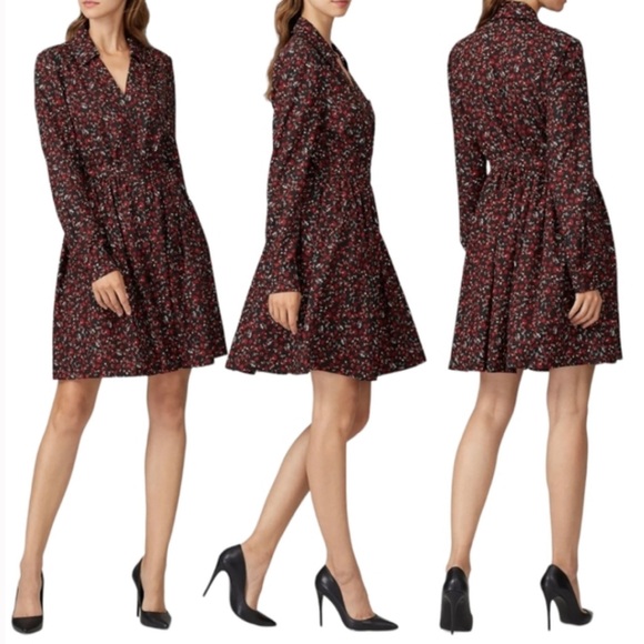 *EUC* Thakoon Collective / Floral Long Sleeve Collar Shirtdress / Black, Red/ 12 - Picture 3 of 15